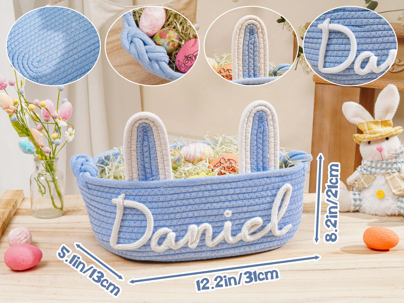 Personalized easter Basket, Easter Basket 2026 with Name, Easter Egg Hunt Gift for Kids,Spring Decor Basket,