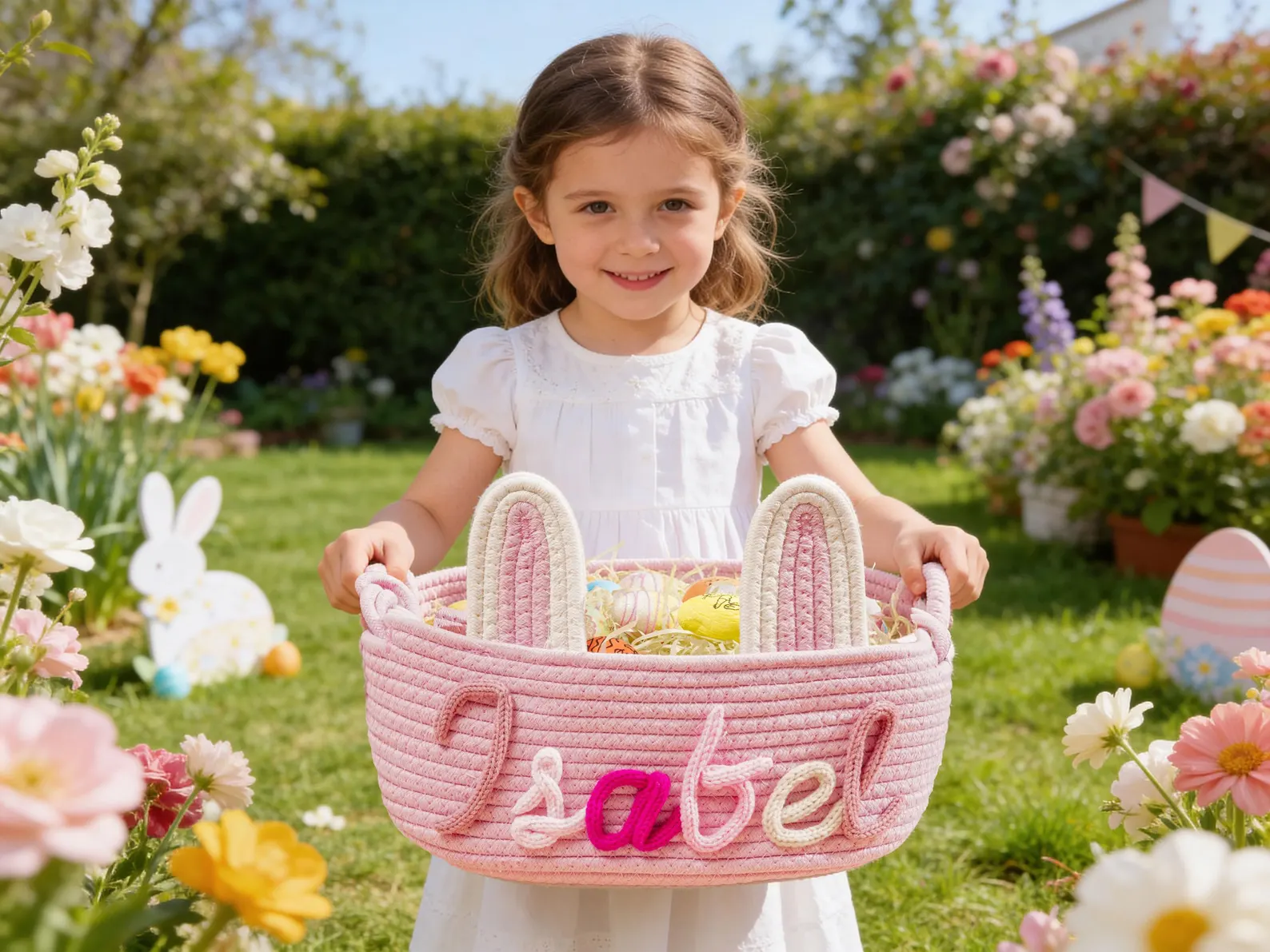 Personalized easter Basket, Easter Basket 2026 with Name, Easter Egg Hunt Gift for Kids,Spring Decor Basket,