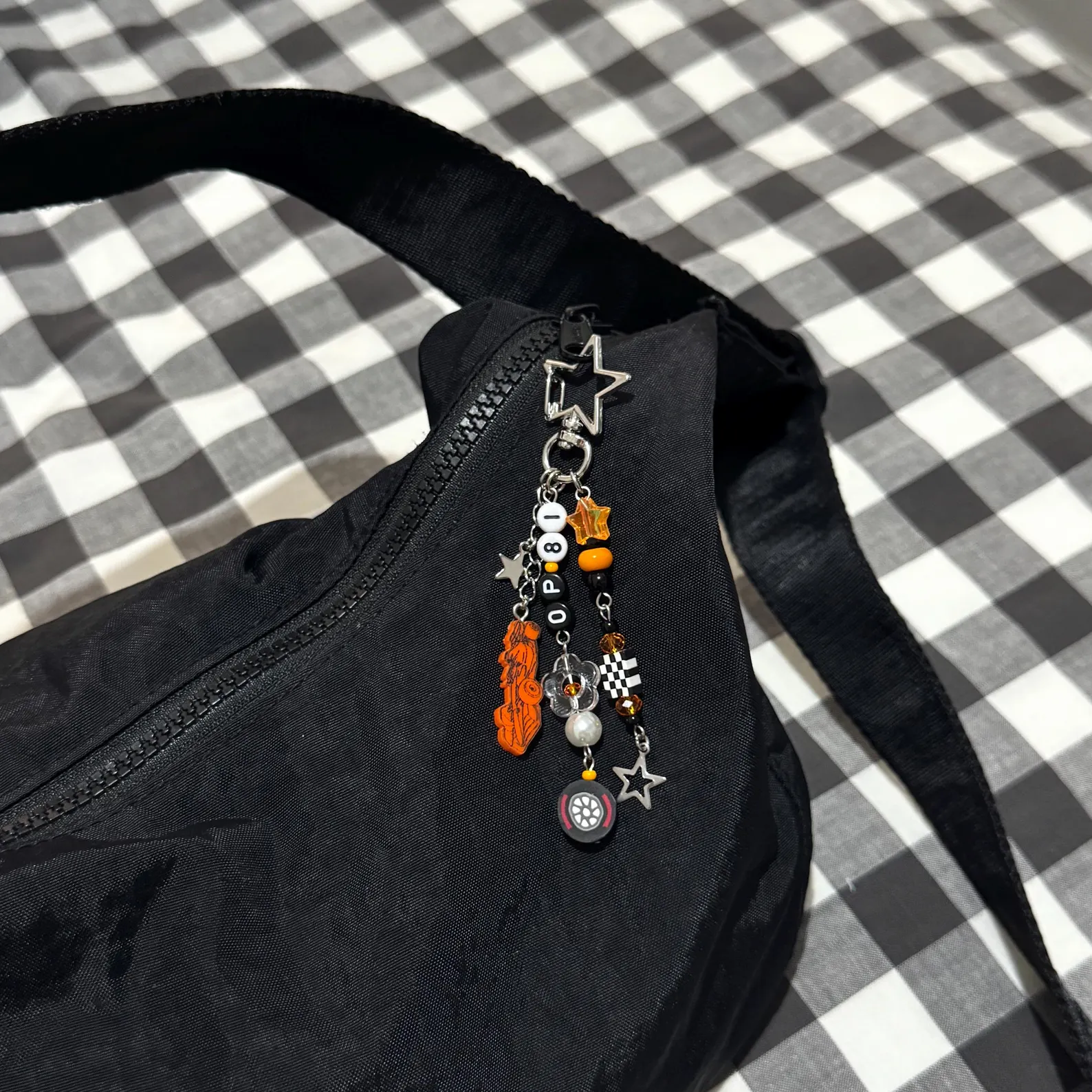 Custom F1 Racing Driver Number Keychain, Hand‑Beaded Formula 1 Bag Charm, Personalized Letter Name Key Ring, Motorsport Fan Gift