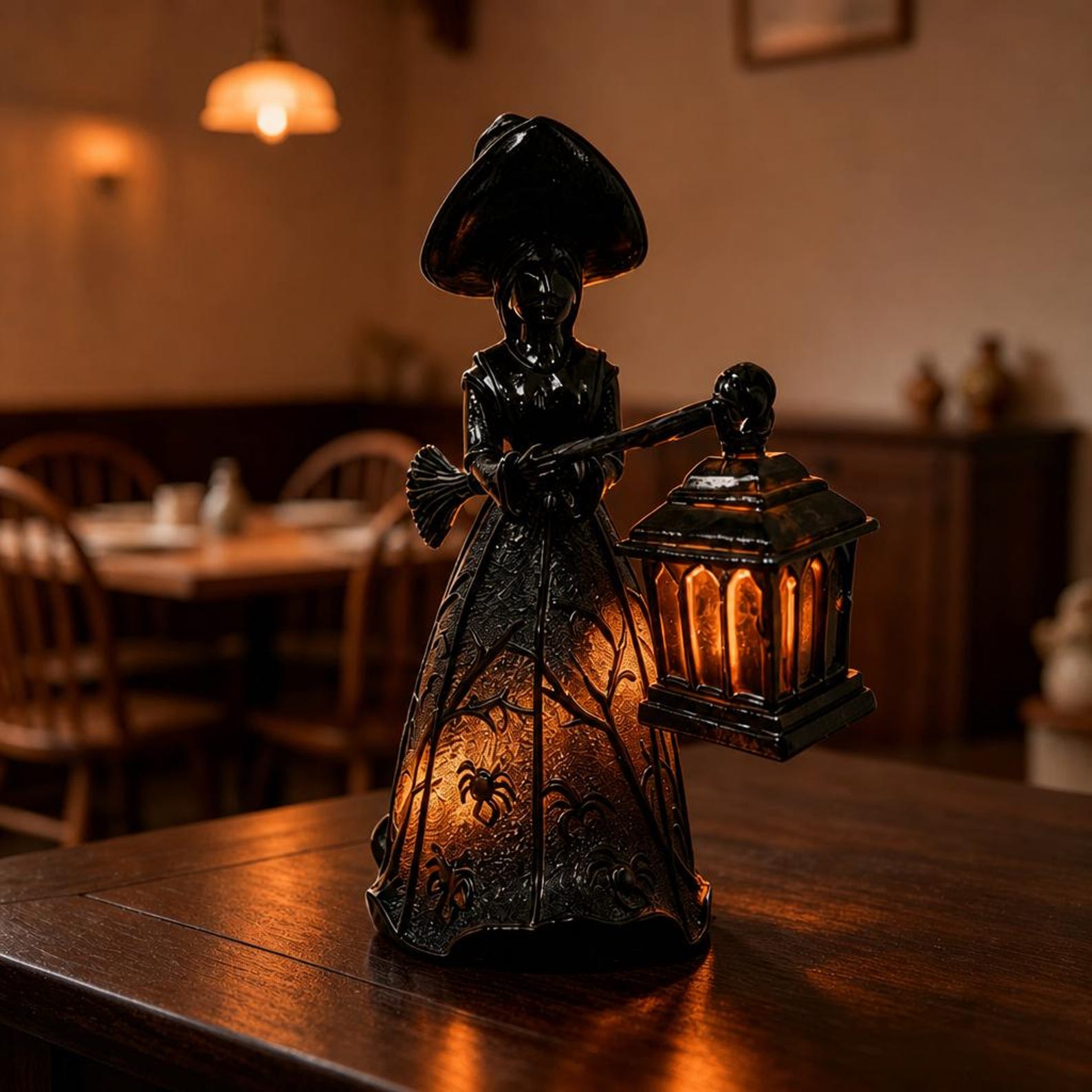 Halloween Witch Statue With Lighted Lantern Battery Operated Resin Witch Figurine Spooky Gothic Desktop Decor