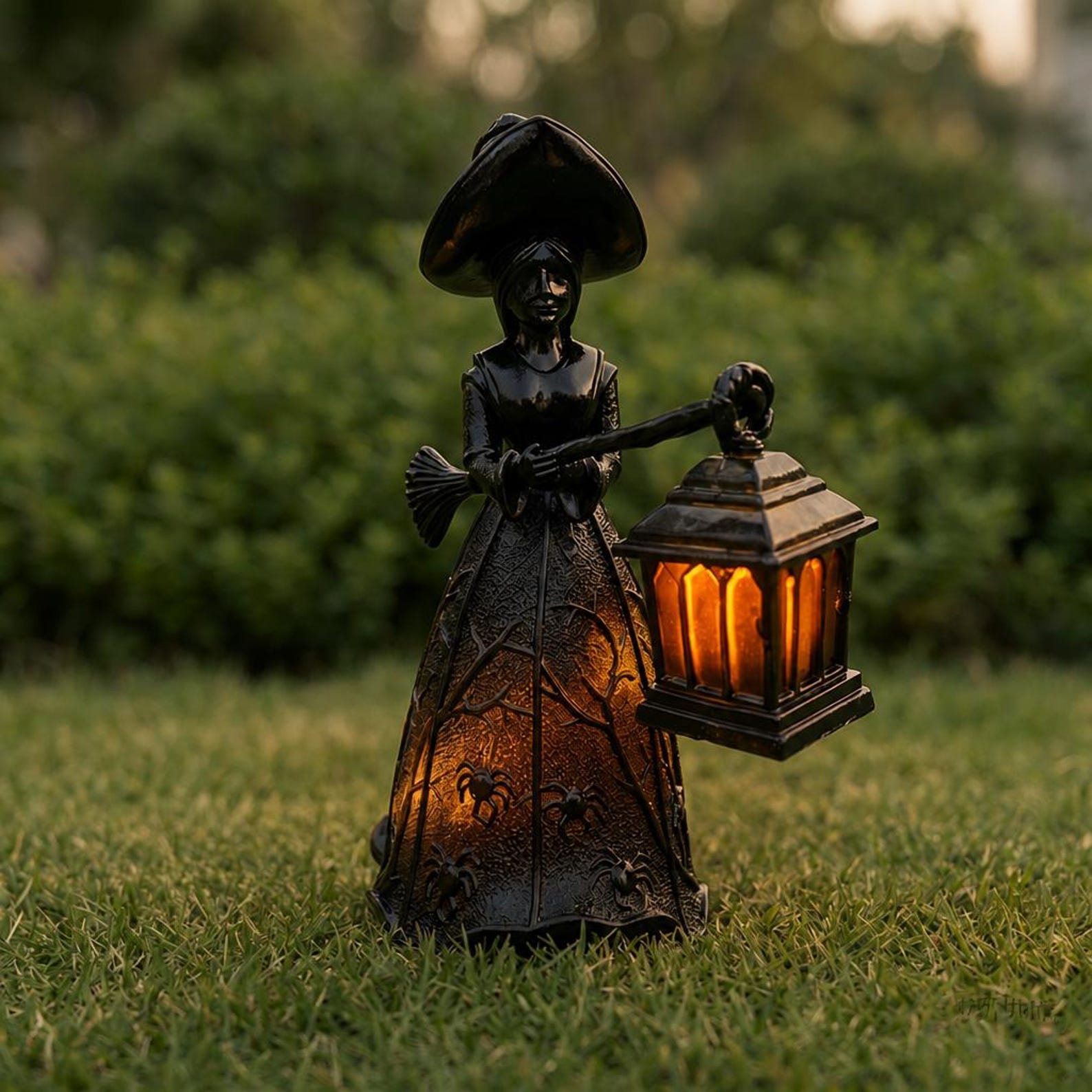 Halloween Witch Statue With Lighted Lantern Battery Operated Resin Witch Figurine Spooky Gothic Desktop Decor