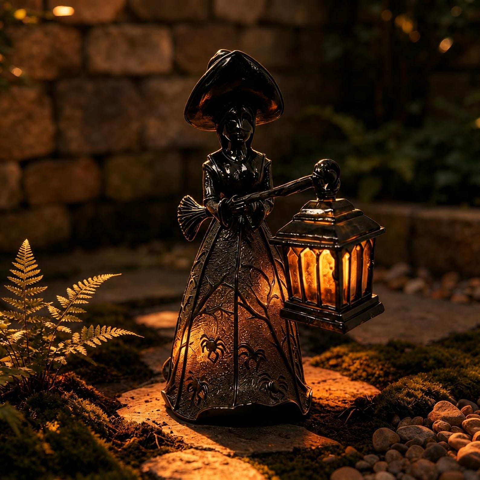 Halloween Witch Statue With Lighted Lantern Battery Operated Resin Witch Figurine Spooky Gothic Desktop Decor
