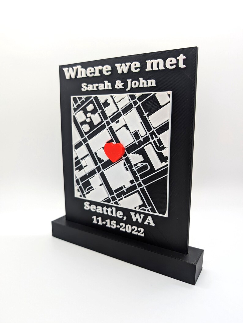 Personalized Where We Met 3D Printed Map Sign Custom Location Heart Marker for Engagement and Anniversary Gifts