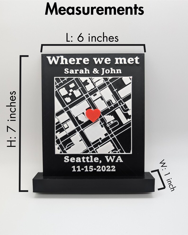 Personalized Where We Met 3D Printed Map Sign Custom Location Heart Marker for Engagement and Anniversary Gifts