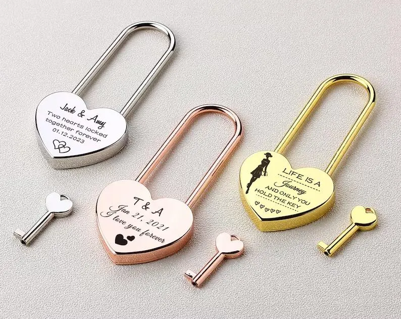 Personalized Engraved Heart Shaped Padlock Personalized Couple Love Lock With Key For Anniversary Valentines Day Wedding Gifts