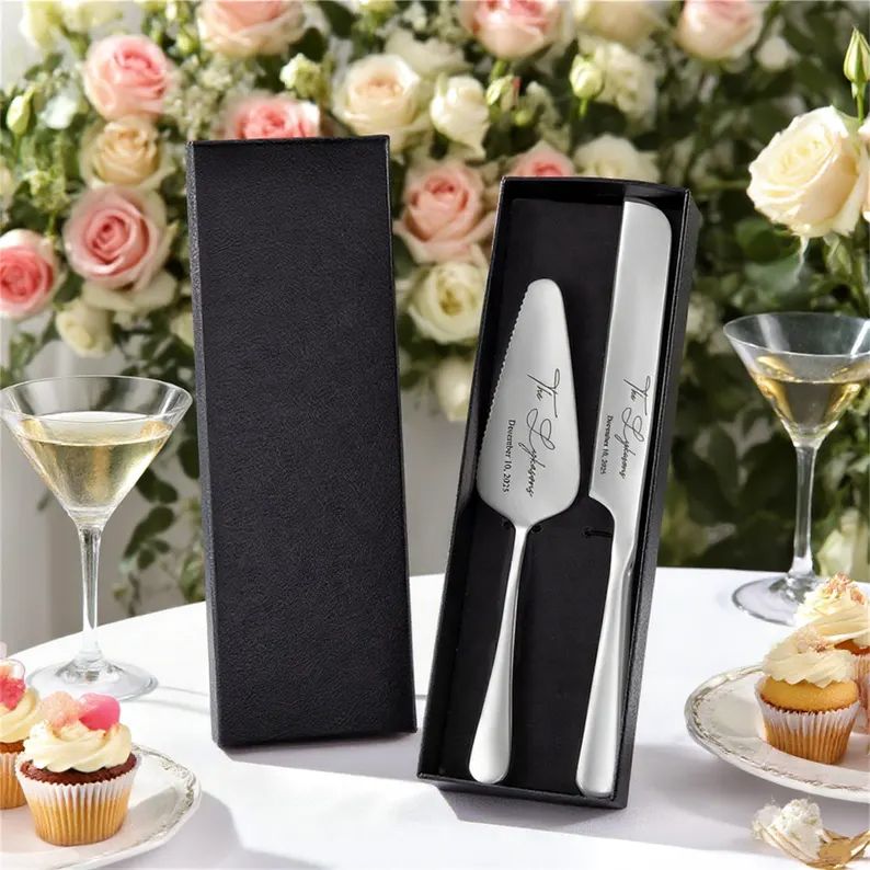 Personalized Wedding Cake Knife and Server Set Engraved Cake Cutting Utensils Perfect for Weddings Anniversaries Engagements