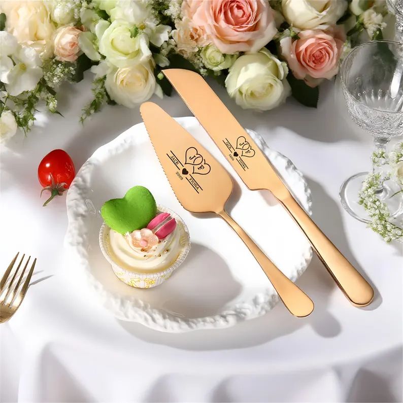Personalized Wedding Cake Knife and Server Set Engraved Cake Cutting Utensils Perfect for Weddings Anniversaries Engagements