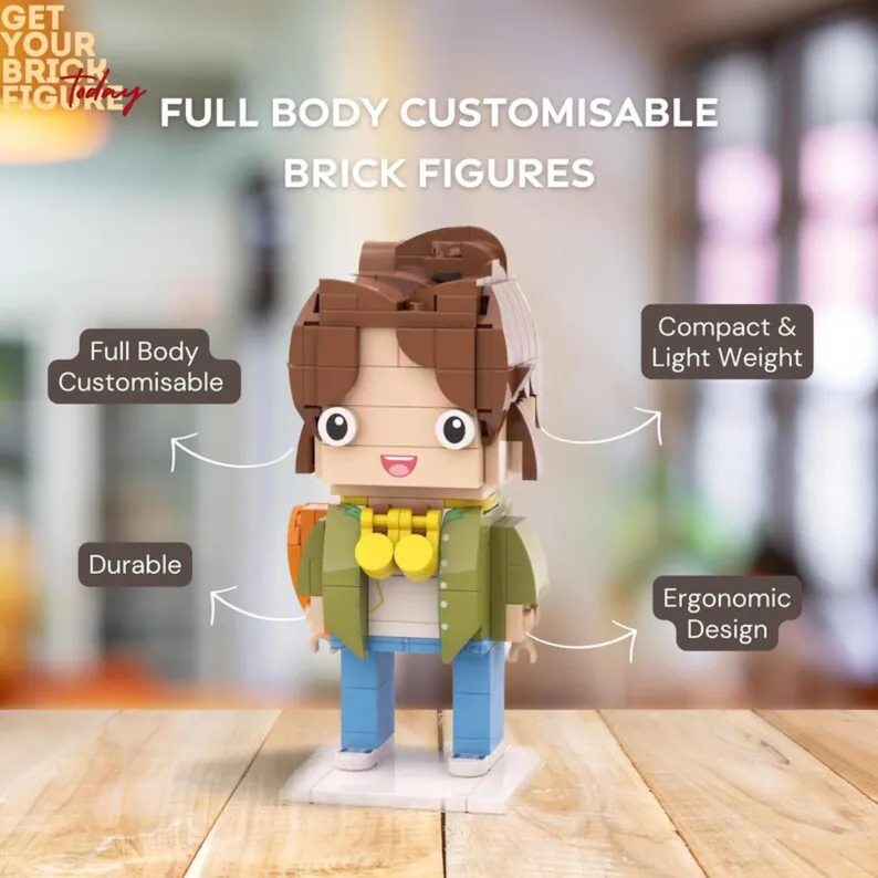 Personalized Single 3D Brick Figure Custom Mini Brick Doll from Photo DIY Building Block Set for Birthday and Personalized Gifts