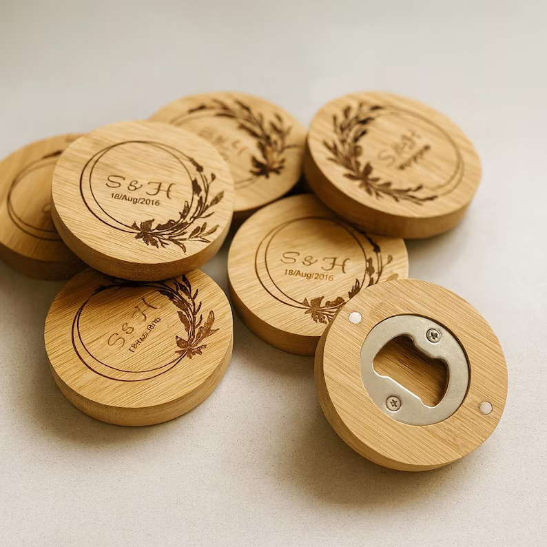 Personalized Wooden Bottle Opener Engraved Wedding Favors Custom Engraved Magnetic Opener Wedding Favors Groomsmen Gifts