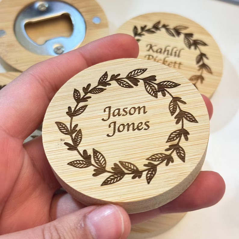 Personalized Wooden Bottle Opener Engraved Wedding Favors Custom Engraved Magnetic Opener Wedding Favors Groomsmen Gifts