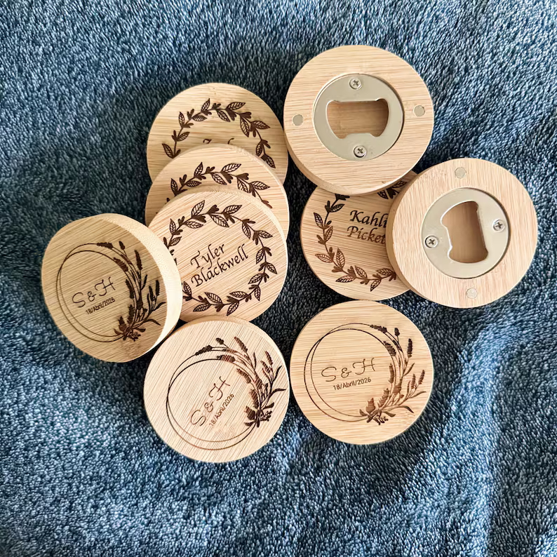 Personalized Wooden Bottle Opener Engraved Wedding Favors Custom Engraved Magnetic Opener Wedding Favors Groomsmen Gifts