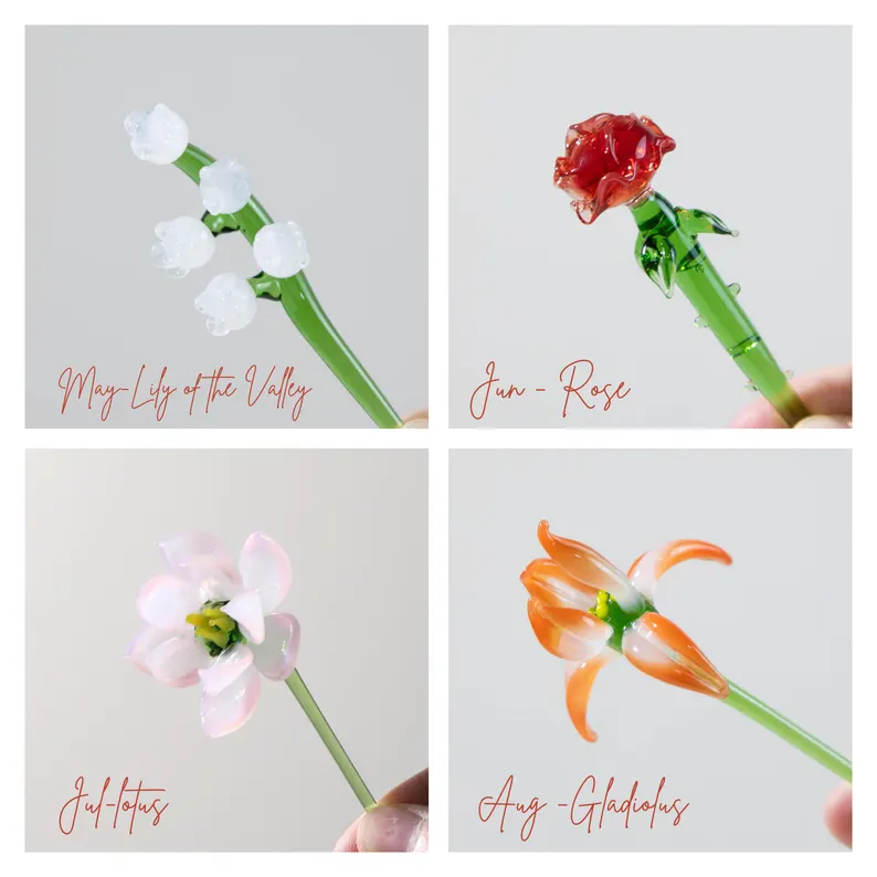 [Copy]Personalized Glass Birth Month Flower Birth Flower Gift Hand Blown Spring Flower Glass Flower Bouquet Valentine's Day Gift For Her Home Decor