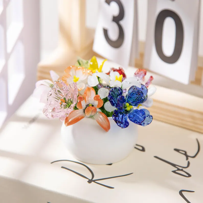 [Copy]Personalized Glass Birth Month Flower Birth Flower Gift Hand Blown Spring Flower Glass Flower Bouquet Valentine's Day Gift For Her Home Decor
