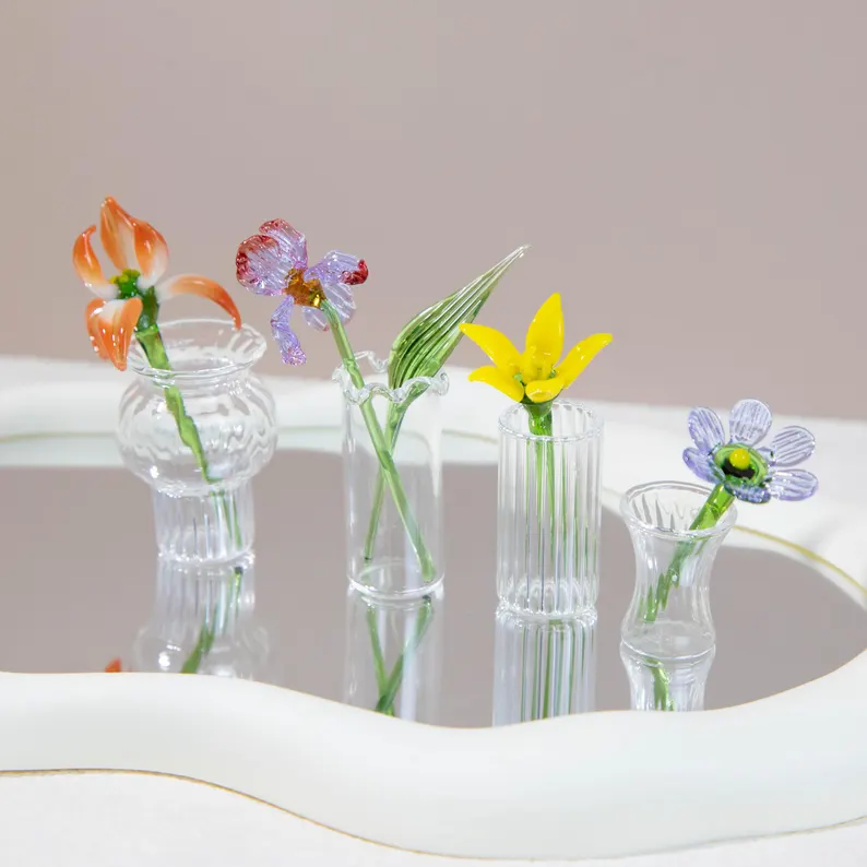 [Copy]Personalized Glass Birth Month Flower Birth Flower Gift Hand Blown Spring Flower Glass Flower Bouquet Valentine's Day Gift For Her Home Decor