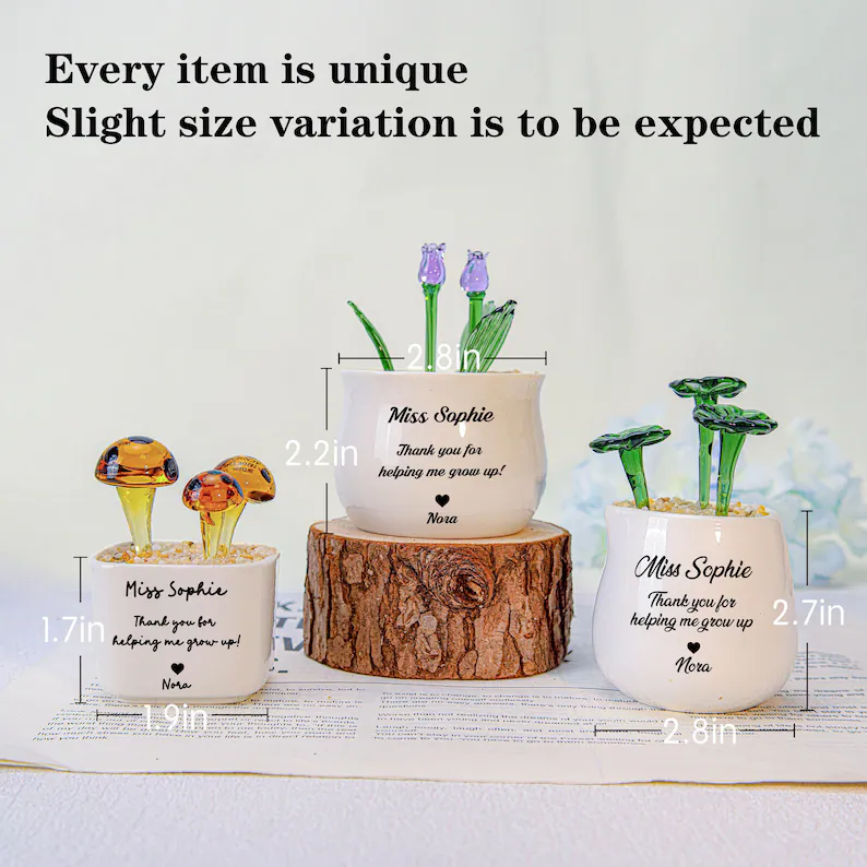 Customizable Glass Flower And Succulent Mini Potted Plants Handcrafted Decorative Figurines With Personalized Ceramic Pots Ideal For Teacher Appreciation Gifts And Desk Decor