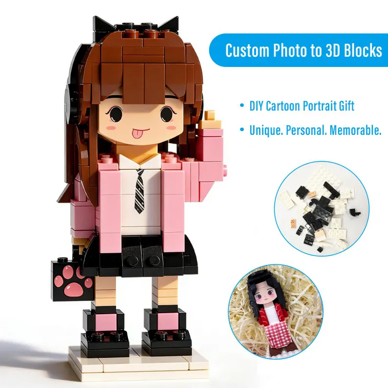 Personalized Single 3D Brick Figure Custom Mini Brick Doll from Photo DIY Building Block Set for Birthday and Personalized Gifts
