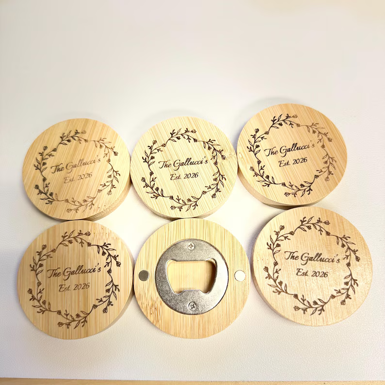 Personalized Wooden Bottle Opener Engraved Wedding Favors Custom Engraved Magnetic Opener Wedding Favors Groomsmen Gifts