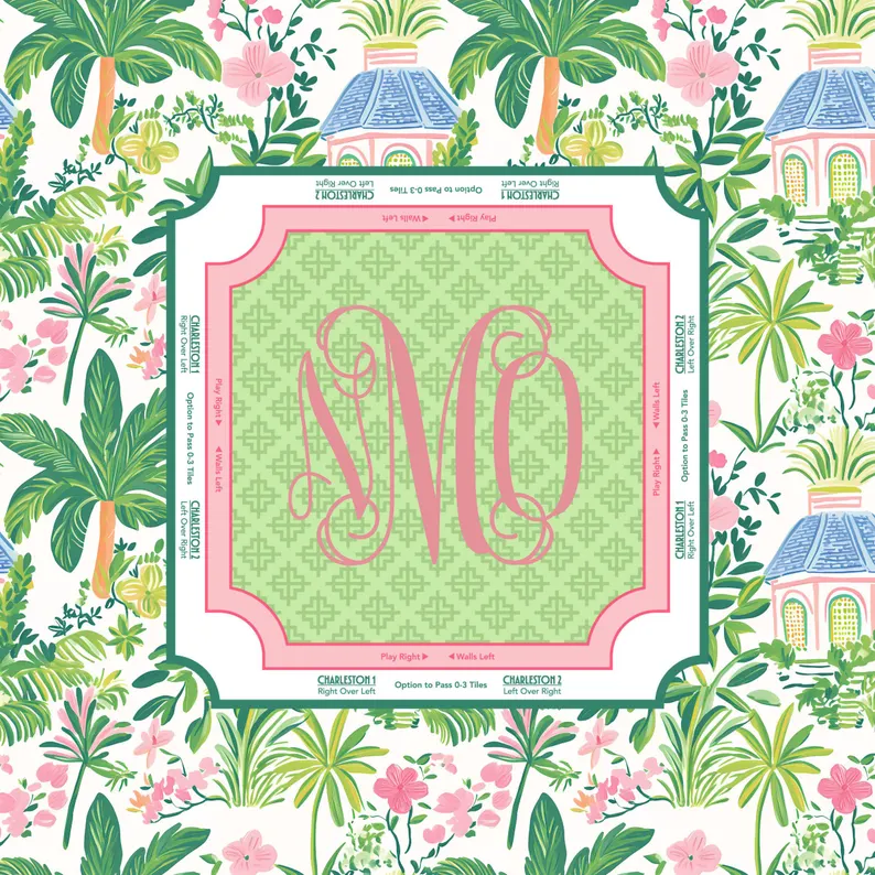 Personalized Palm Beach Chic Mahjong Mat Custom Monogram Mahjong Mat Neoprene Game Surface Travel Portable Playing