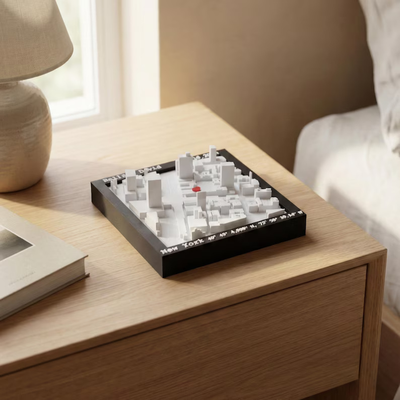 Personalized 3D Printed Location Map Wall Art Custom Coordinates and Heart Marker for Wedding Proposal and Anniversary Gifts