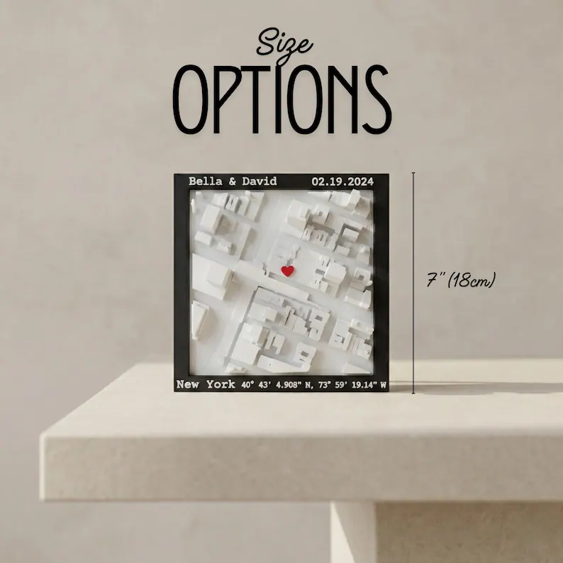 Personalized 3D Printed Location Map Wall Art Custom Coordinates and Heart Marker for Wedding Proposal and Anniversary Gifts