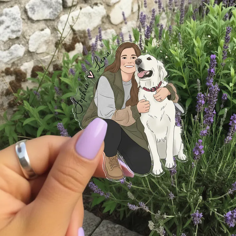 Personalized Photo Fridge Magnet Custom Cartoon Portrait Pet and Family Magnet with Names for Refrigerator Decor and Sentimental Gifts