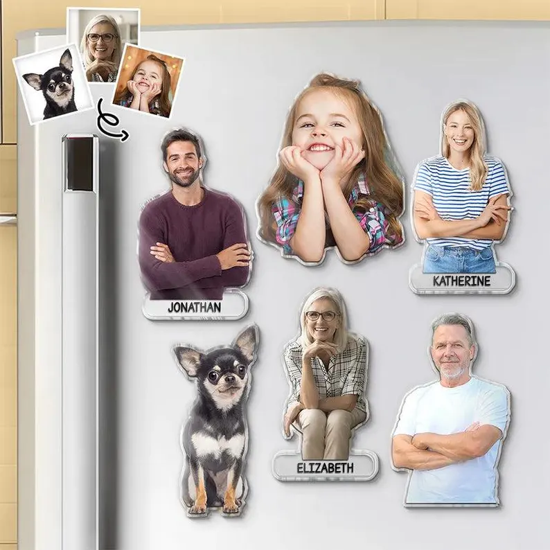 Personalized Photo Fridge Magnet Custom Cutout Shape Acrylic Magnet from Photo for Family Pet and Sentimental Gift Ideas