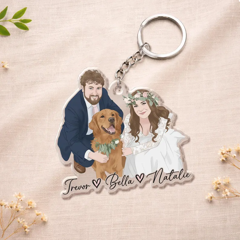 Personalized Photo Fridge Magnet Custom Cartoon Portrait Pet and Family Magnet with Names for Refrigerator Decor and Sentimental Gifts