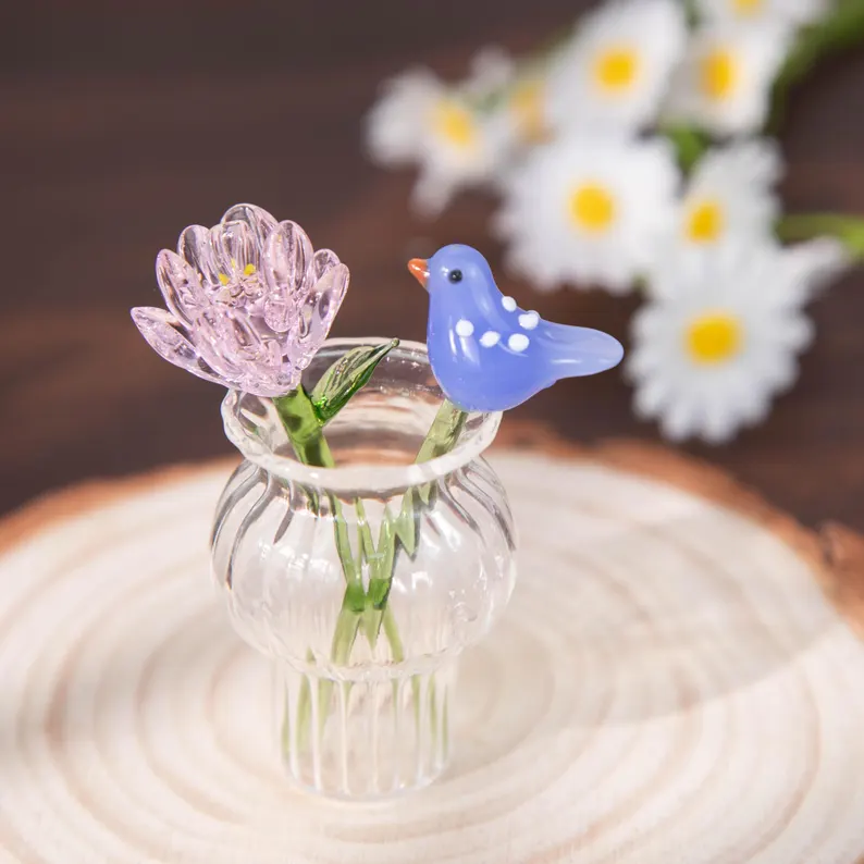 [Copy]Personalized Glass Birth Month Flower Birth Flower Gift Hand Blown Spring Flower Glass Flower Bouquet Valentine's Day Gift For Her Home Decor