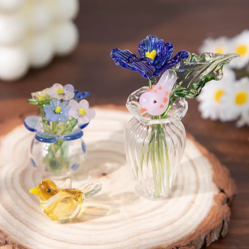 [Copy]Personalized Glass Birth Month Flower Birth Flower Gift Hand Blown Spring Flower Glass Flower Bouquet Valentine's Day Gift For Her Home Decor