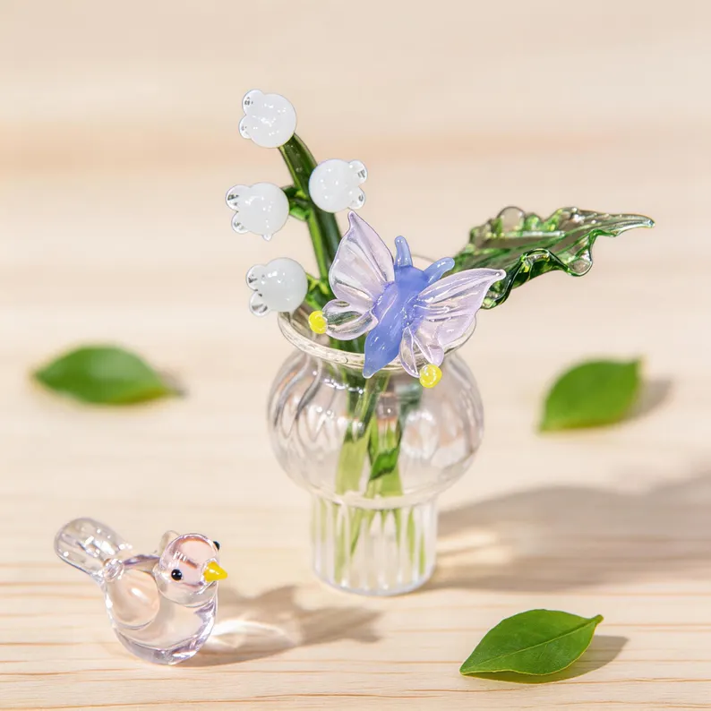 [Copy]Personalized Glass Birth Month Flower Birth Flower Gift Hand Blown Spring Flower Glass Flower Bouquet Valentine's Day Gift For Her Home Decor