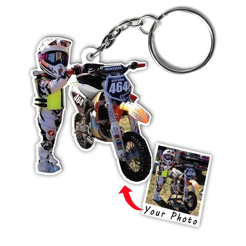 Personalized Custom Cutout Dirt Bike Rider Photo Acrylic Keychain
