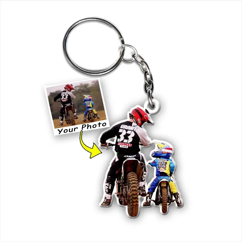 Personalized Custom Cutout Dirt Bike Rider Photo Acrylic Keychain