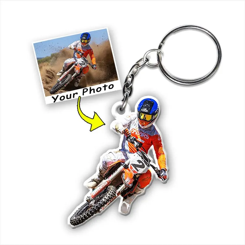 Personalized Custom Cutout Dirt Bike Rider Photo Acrylic Keychain