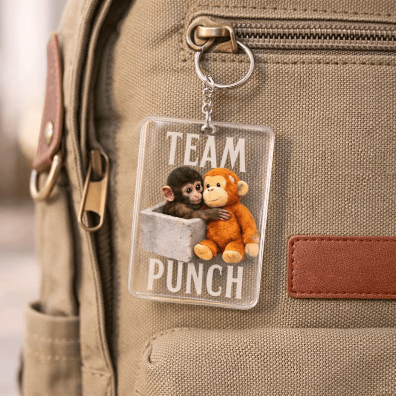 Personalized Team Punch Monkey Acrylic Keychain Custom Nostalgic Monkey Duo Keyring for Fans and Collectible Gifts