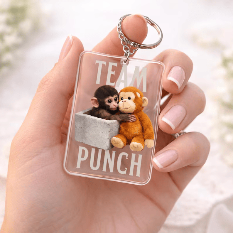 Personalized Team Punch Monkey Acrylic Keychain Custom Nostalgic Monkey Duo Keyring for Fans and Collectible Gifts