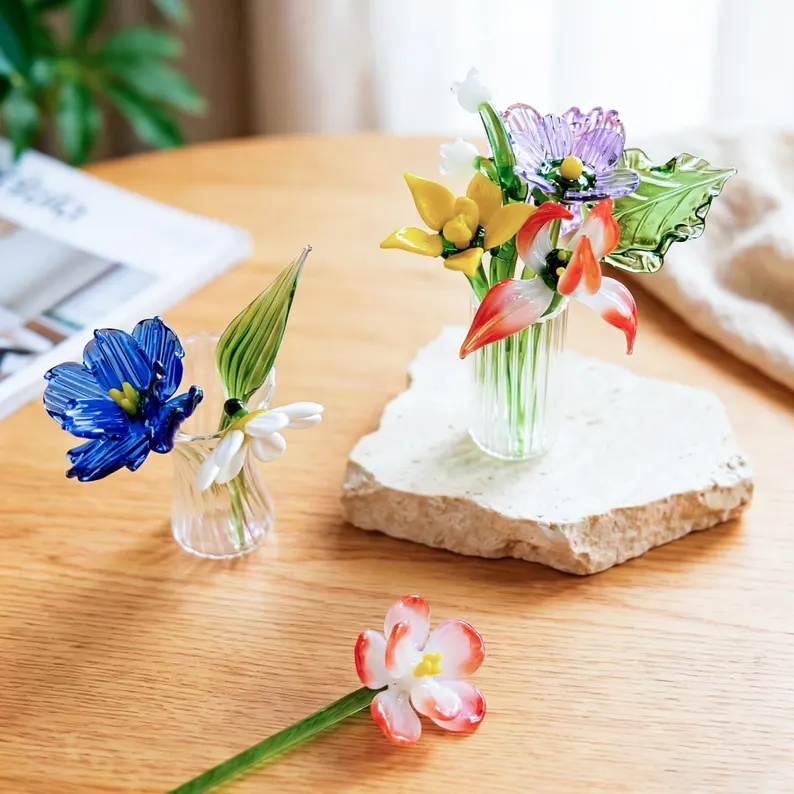 Handmade Glass Birth Month Flower Snowdrop Rose Larkspur Gift For Mom Family Birth flower Bouquet