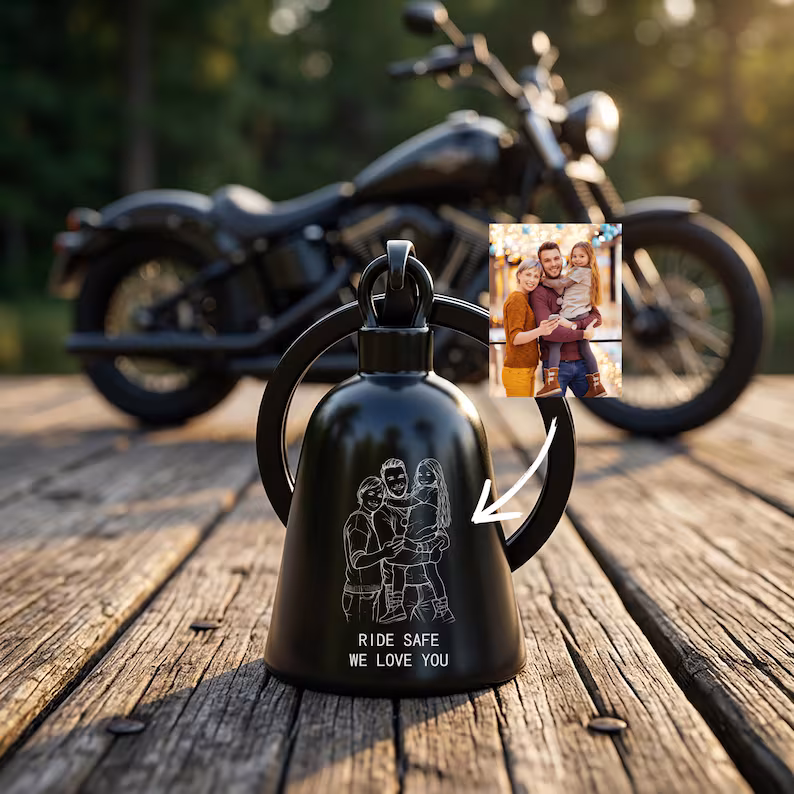 Personalized Engraved Guardian Bell for Motorcycle Ride Safe Gift for Dad Husband or Biker Memorial Motorcycle Bell Charm