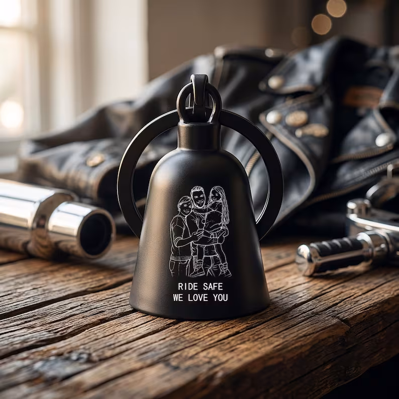 Personalized Engraved Guardian Bell for Motorcycle Ride Safe Gift for Dad Husband or Biker Memorial Motorcycle Bell Charm