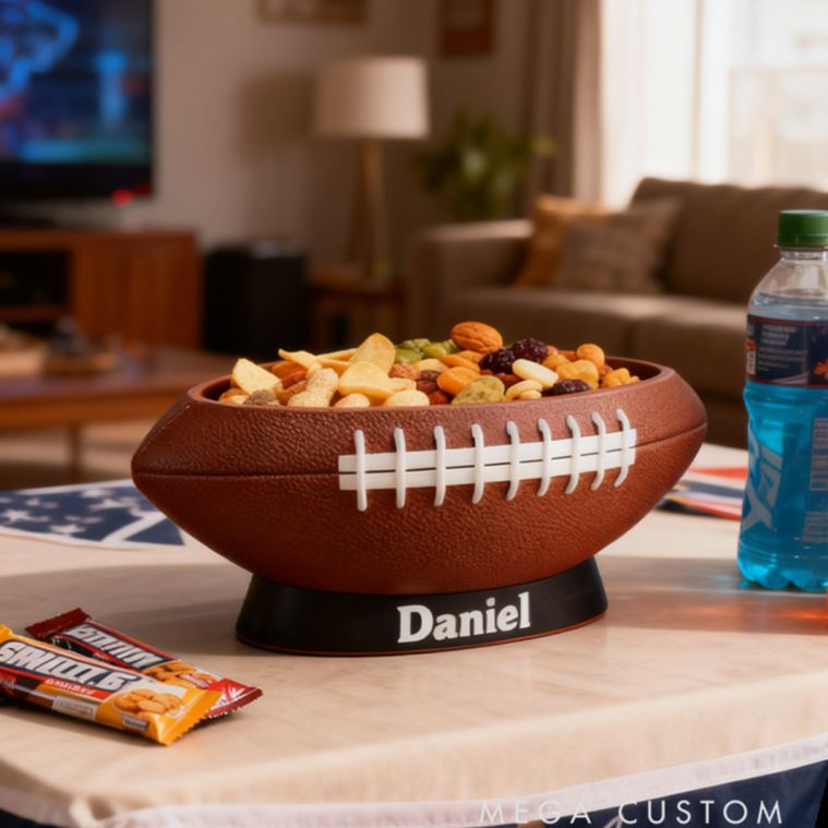 Personalized Football Snack Bowl - Custom Name Football Shaped Snack Holder for Game Day, Tailgating & Sports Fans