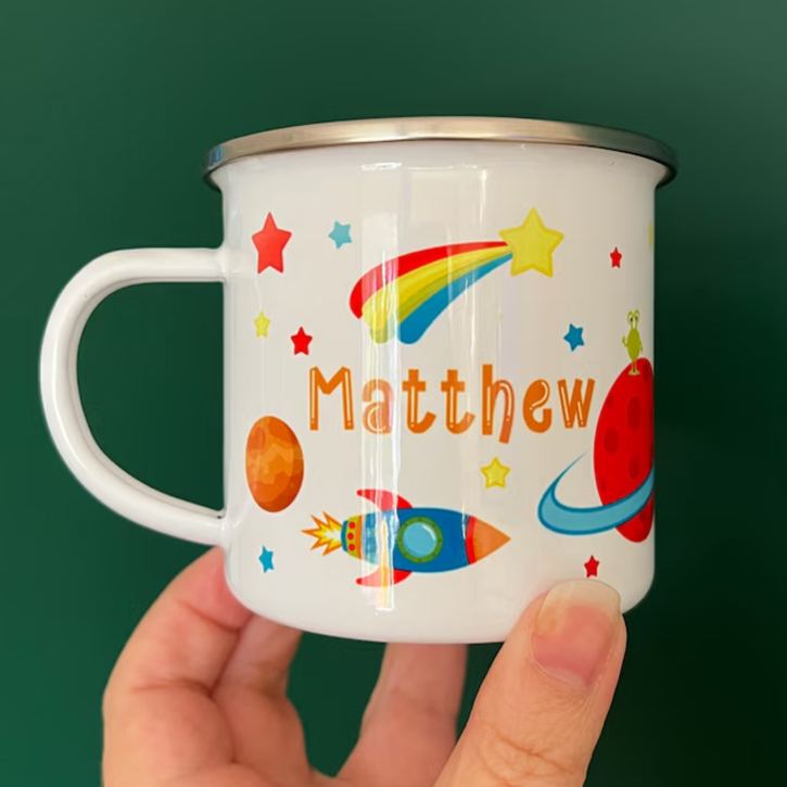 Personalised Kids Space Themed Personalised Enamel Mug Boys Birthday Gift Idea Kids Christmas Gift Idea