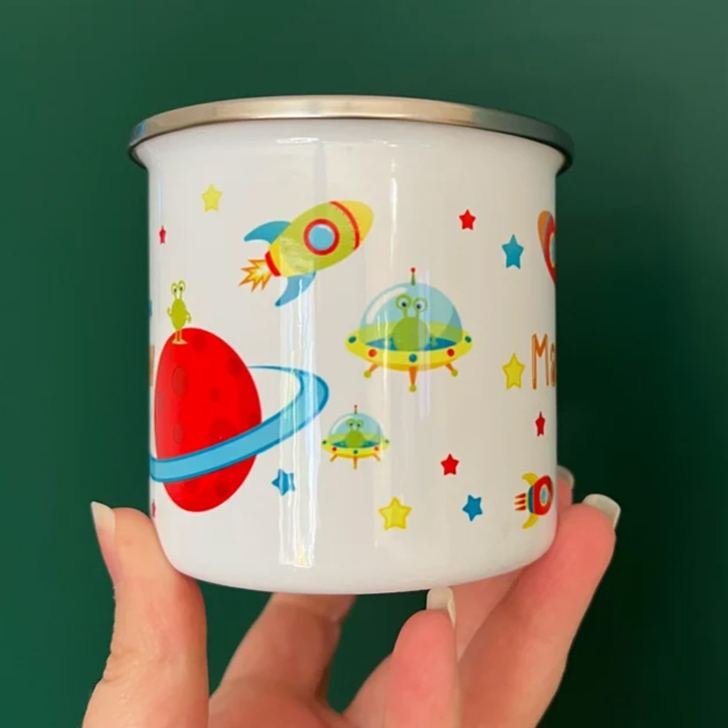 Personalised Kids Space Themed Personalised Enamel Mug Boys Birthday Gift Idea Kids Christmas Gift Idea