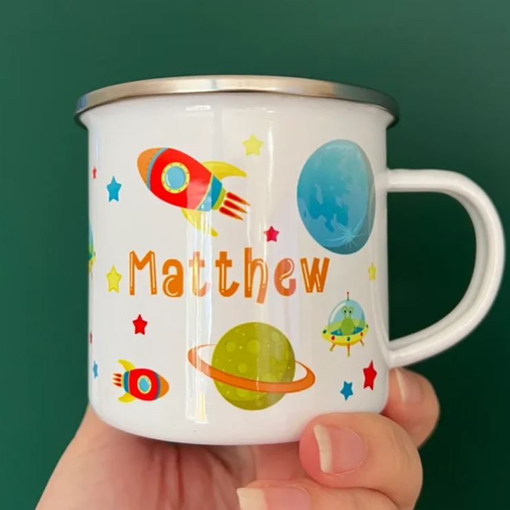 Personalised Kids Space Themed Personalised Enamel Mug Boys Birthday Gift Idea Kids Christmas Gift Idea