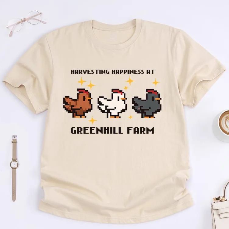 Personalized Pixel Cute Chicken Game Classic T-Shirts Farming Gamer Tshirt Valley Geek Gaming Nerd Shirt