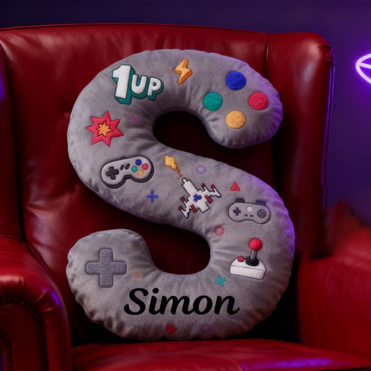 Personalized Gamer Themed Letter Pillow Game Controller Letter Pillow Retro Gamer Gifts for Kid Game Geek Lover