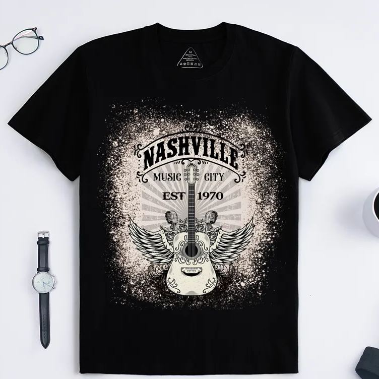 Personalized Classic T-Shirts Nashville Music City and Vintage Guitar and Wings Tee and Country Music Perfect for Music Lovers T-Shirt