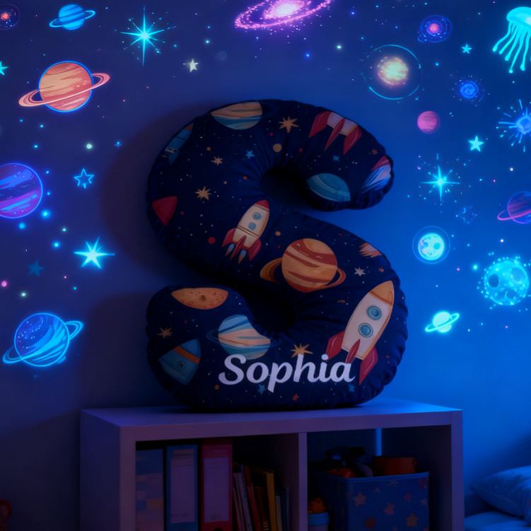 Personalized Space Themed Pillow for Kid Custom Letter Pillow with Name Space Geek Lover Gift