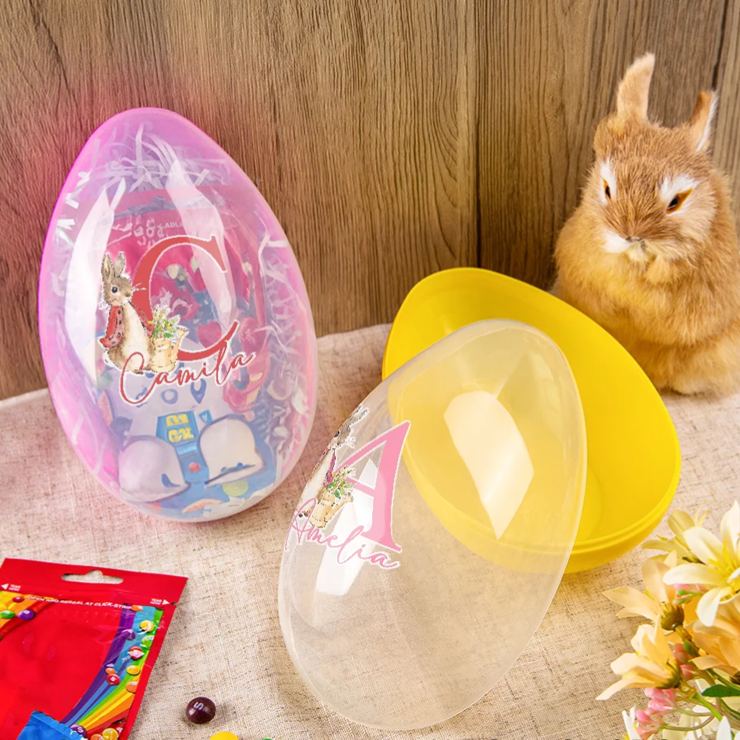 Personalized Cute Peter Rabbit Bunny Initial Fillable Jumbo Easter Egg with Name Holiday Basket Stuffers Easter Birthday Party Favors Gift for Kids
