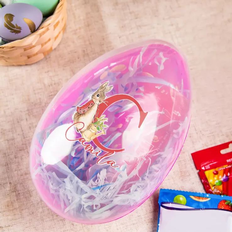 Personalized Cute Peter Rabbit Bunny Initial Fillable Jumbo Easter Egg with Name Holiday Basket Stuffers Easter Birthday Party Favors Gift for Kids