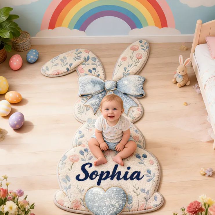 Personalized Cute Bunny Back View with Name Home Decor Easter Gift for Kids Birthday Gift for Kids