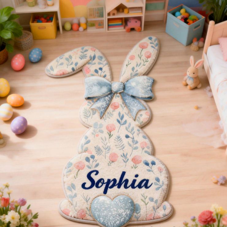 Personalized Cute Bunny Back View with Name Home Decor Easter Gift for Kids Birthday Gift for Kids